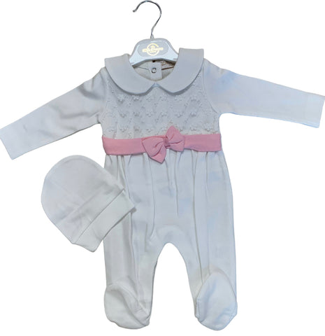 layla babygrow and hat -pink/white